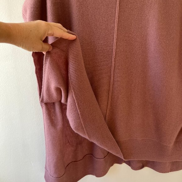 Nordstrom One Size Rib Wool Cashmere Mauve Poncho Pullover Soft Sweater Cover Up - Picture 4 of 6